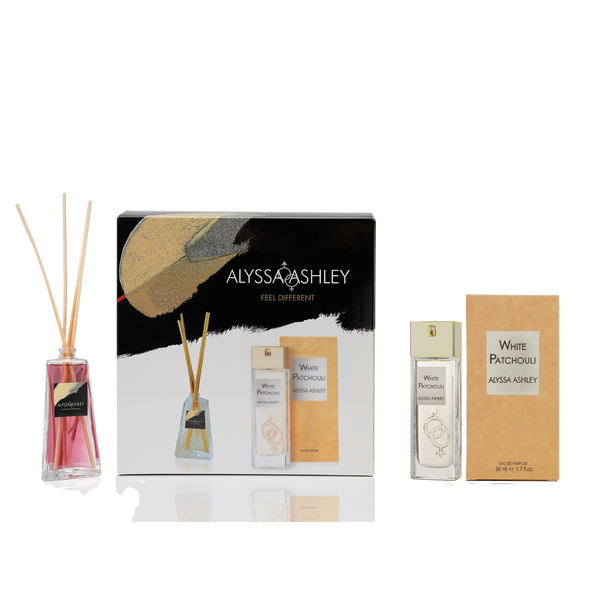 White Patchouli + scented home diffuser set