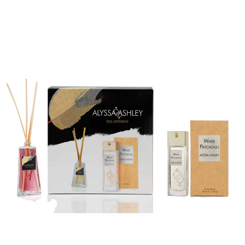 White Patchouli + scented home diffuser set